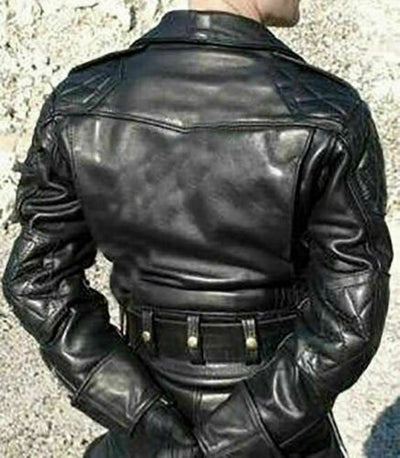 Mens Black Pure Cow Leather Jacket Biker Motorcycle Jacket Coat - Ornate Impact