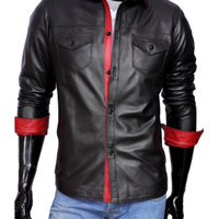 Genuine Black Mens Leather Shirt Full Sleeves Shirt Police Style Black Leather Shirt BLUF GAY