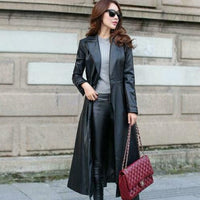 Womens Leather Coat Black Trench Coat Steampunk Long Gothic Coat Winter Ladies Leather Jacket Women