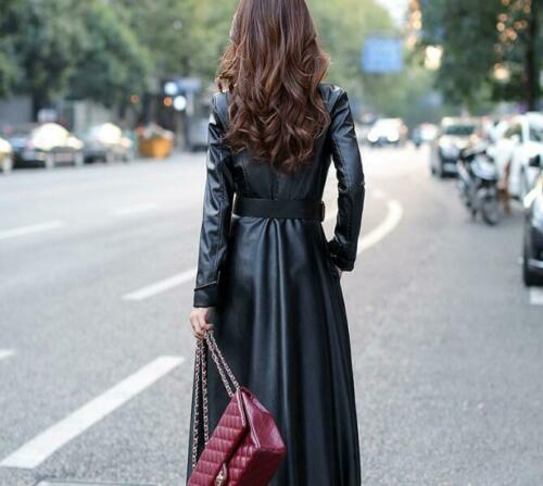 Womens Leather Coat Black Trench Coat Steampunk Long Gothic Coat Winter Ladies Leather Jacket Women