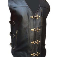 Mens Black Leather Vest Biker Motorbike Vest Motorcycle Vest Waistcoat - Ornate Impact