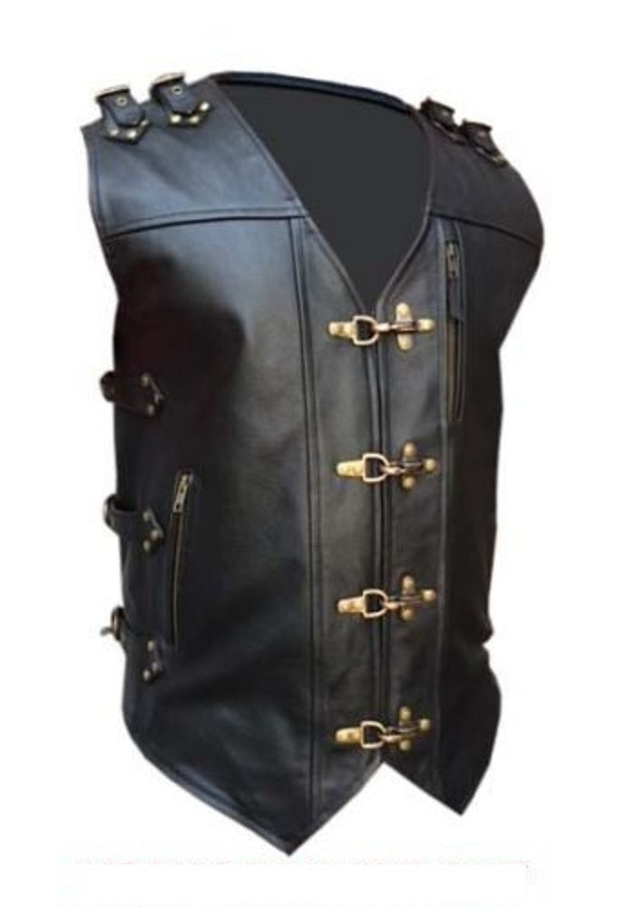 Mens Black Leather Vest Biker Motorbike Vest Motorcycle Vest Waistcoat - Ornate Impact