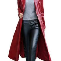 Red Ladies Leather Jacket Trench Coat Steampunk Long Gothic Leather Coat Winter