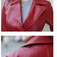 Red Ladies Leather Jacket Trench Coat Steampunk Long Gothic Leather Coat Winter