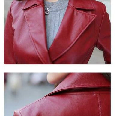 Red Ladies Leather Jacket Trench Coat Steampunk Long Gothic Leather Coat Winter