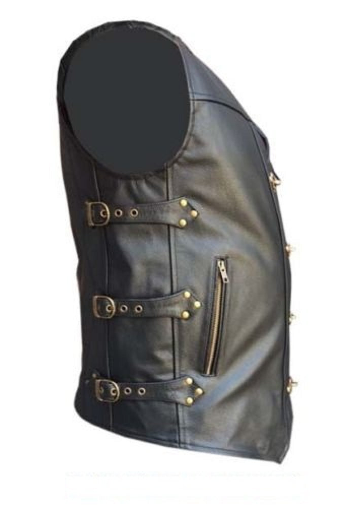 Mens Black Leather Vest Biker Motorbike Vest Motorcycle Vest Waistcoat - Ornate Impact