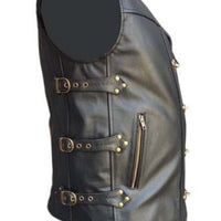 Mens Black Leather Vest Biker Motorbike Vest Motorcycle Vest Waistcoat - Ornate Impact