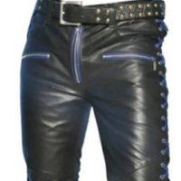 Mens Black Leather Pant Side Laces Pant Biker Motorcycle Trousers Motorbike - Ornate Impact