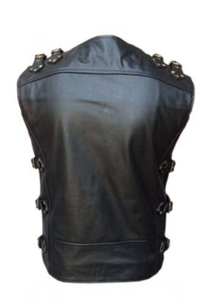 Mens Black Leather Vest Biker Motorbike Vest Motorcycle Vest Waistcoat - Ornate Impact