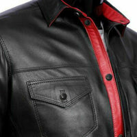 Genuine Black Mens Leather Shirt Full Sleeves Shirt Police Style Black Leather Shirt BLUF GAY