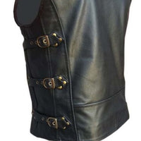 Mens Black Leather Vest Biker Motorbike Vest Motorcycle Vest Waistcoat - Ornate Impact