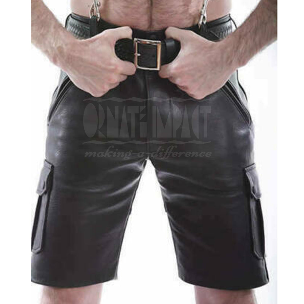 Mens Black Leather Shorts Leather Cargo Shorts Men Summer Shorts