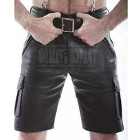 Mens Black Leather Shorts Leather Cargo Shorts Men Summer Shorts