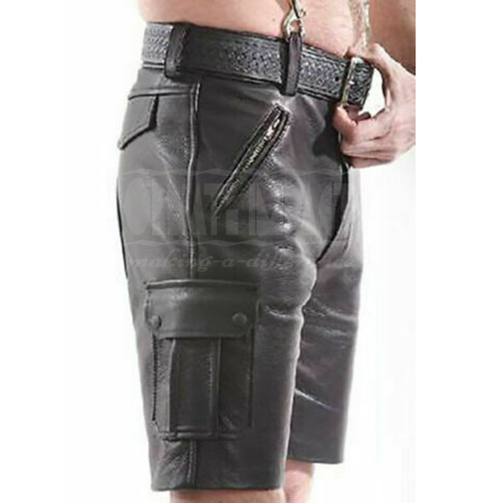 Mens Black Leather Shorts Leather Cargo Shorts Men Summer Shorts