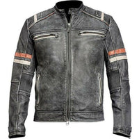 Mens Pure Leather Biker Jacket Motorcycle Tanned Jacket Motorbike Leather Moto Jacket