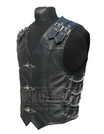 Mens Black Leather Vest Biker Chain Vest / Waistcoat Motorcycle - Ornate Impact