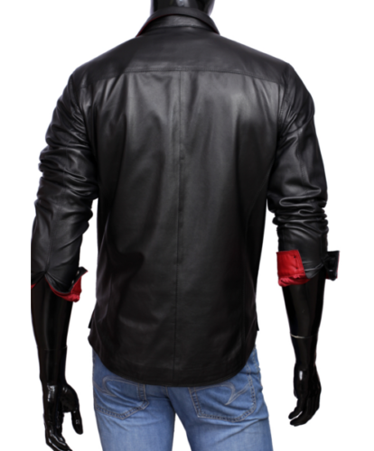 Genuine Black Mens Leather Shirt Full Sleeves Shirt Police Style Black Leather Shirt BLUF GAY