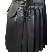 Mens Black Leather Traditional Kilt Utility Tartan Scottish Kilt Halloween Costume LARP - Ornate Impact