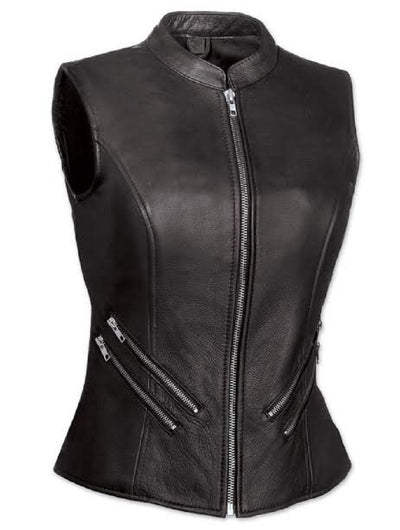 Black Leather Vest Womens Motorcycle Vest Motorbike Vest Biker Vest