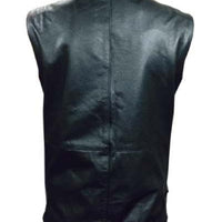 Mens Black Leather Vest Cargo Pocket Vest Motorcycle Trench Gothic Terminator Vest Waistcoat - Ornate Impact