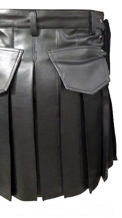 Mens Black Leather Traditional Kilt Utility Tartan Scottish Kilt Halloween Costume LARP - Ornate Impact