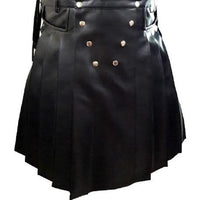 Mens Black Leather Traditional Kilt Utility Tartan Scottish Kilt Halloween Costume LARP - Ornate Impact