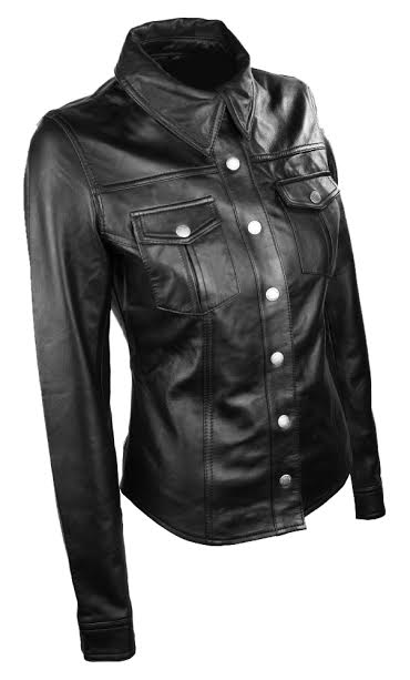 Black Leather Shirt Women Full Sleeves Black Shirt Biker Motorbike BLUF