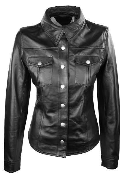 Black Leather Shirt Women Full Sleeves Black Shirt Biker Motorbike BLUF