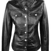 Black Leather Shirt Women Full Sleeves Black Shirt Biker Motorbike BLUF