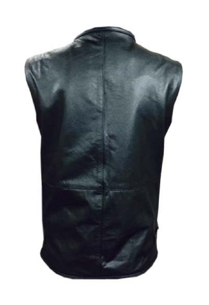 Mens Black Leather Vest Cargo Pocket Vest Motorcycle Trench Gothic Terminator Vest Waistcoat - Ornate Impact