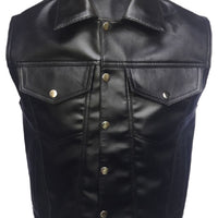 Mens Pure Black Leather Vest Biker Motorbike Vest Motorcycle Vest Waistcoat